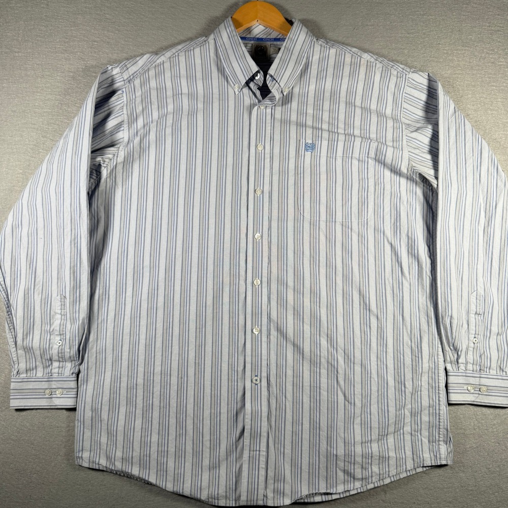 Cinch Mens Blue White Striped Western Button Down Shirt XL MT10321188 - Picture 1 of 13